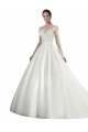 Outlet Long Sleeves Illusion Neck A-Line Satin Wedding Dress with Lace Bodice