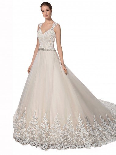 Outlet Sweetheart Cap Sleeves Tulle Lace Wedding Dress
