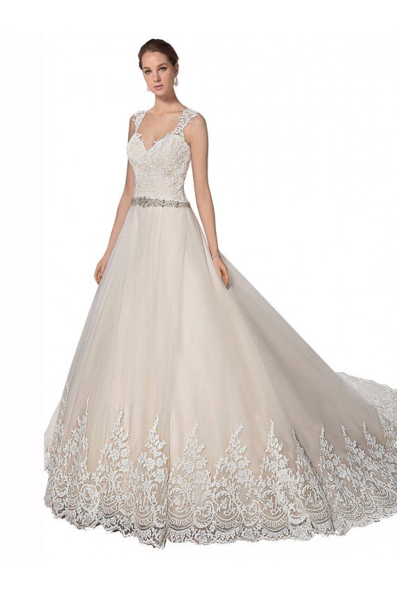 Outlet Sweetheart Cap Sleeves Tulle Lace Wedding Dress