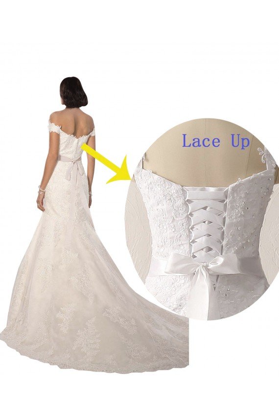 Outlet Off the Shoulder Mermaid Lace Beach Wedding Dress with Beaded Belt