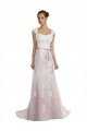 Outlet Strapless Mermaid Tulle Lace Beach Wedding Dress with Belt