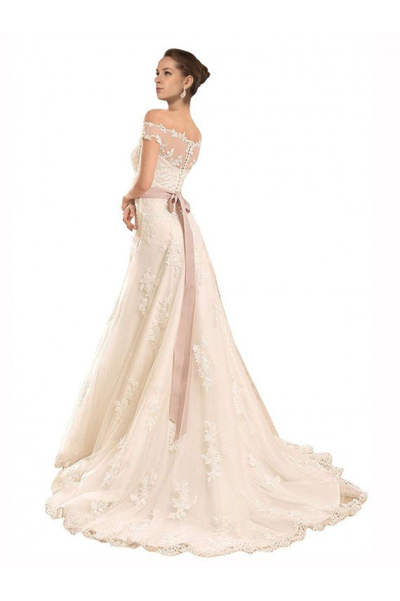 Outlet Off the Shoulder Illusion Back A-Line Lace Beach Wedding Dress
