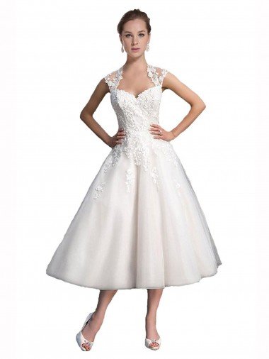 Outlet A-Line Short Tea Length Sweetheart Tulle Lace Beach Wedding Dress