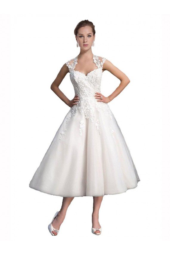 Outlet A-Line Short Tea Length Sweetheart Tulle Lace Beach Wedding Dress