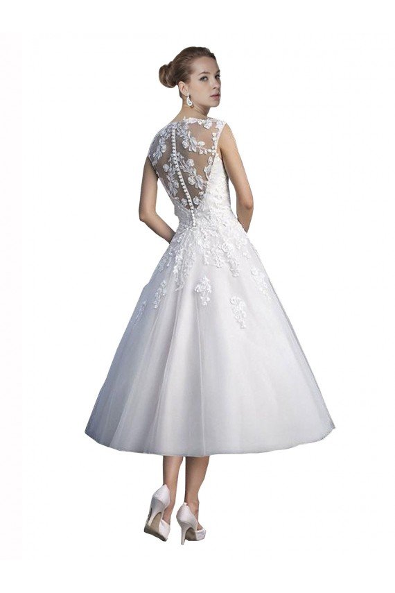 Outlet A-Line Short Tea Length Sweetheart Tulle Lace Beach Wedding Dress