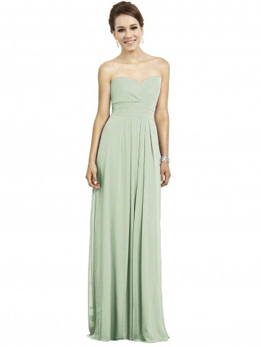 Outlet Full Length Strapless Chiffon Bridesmaid Dress with Sweetheart Neckline