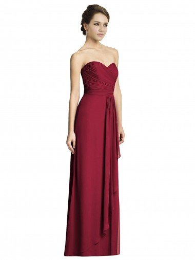 Outlet Long Strapless Chiffon Bridesmaid Dress with Side Slit