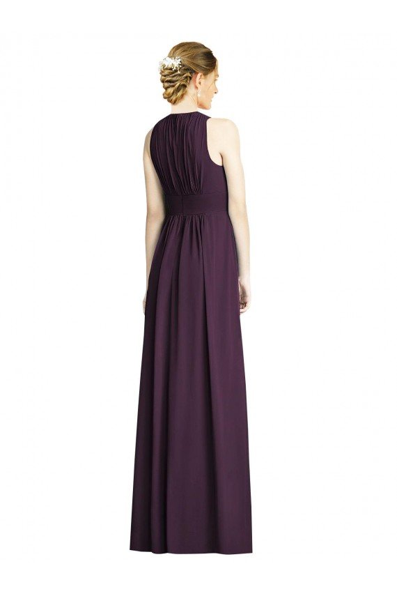 Outlet Long Chiffon V-Neck Bridesmaid Dress with Shirred Bodice