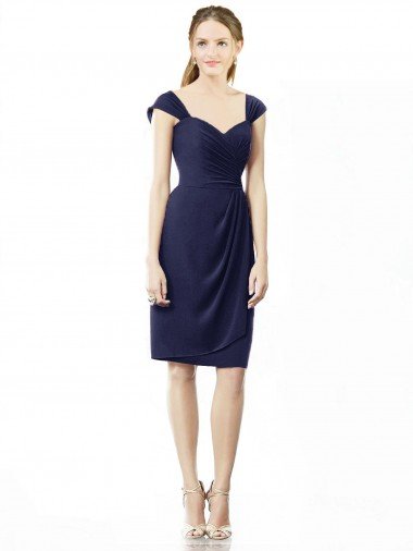 Outlet Cocktail Length Short Cap Sleeves Chiffon Bridesmaid Dress