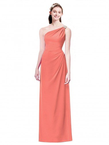 Outlet Draped Full Length One Shoulder Chiffon Bridesmaid Dress