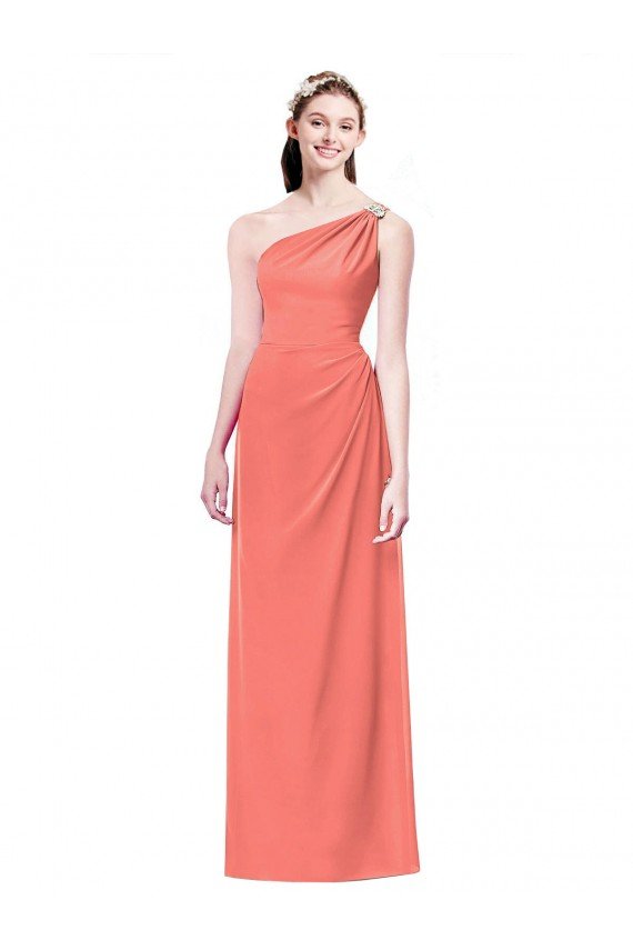 Outlet Draped Full Length One Shoulder Chiffon Bridesmaid Dress
