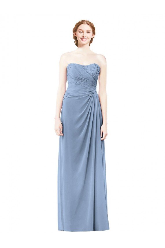Outlet Strapless Long Chiffon Bridesmaid Dress with Sweetheart Neckline