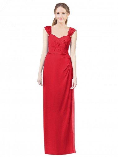 Outlet Long Chiffon Bridesmaid Gown with Neckline Straps