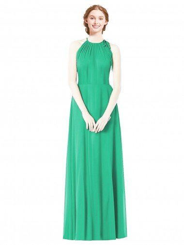 Outlet Halter Neckline Long Chiffon Bridesmaid Dress with Side Bow