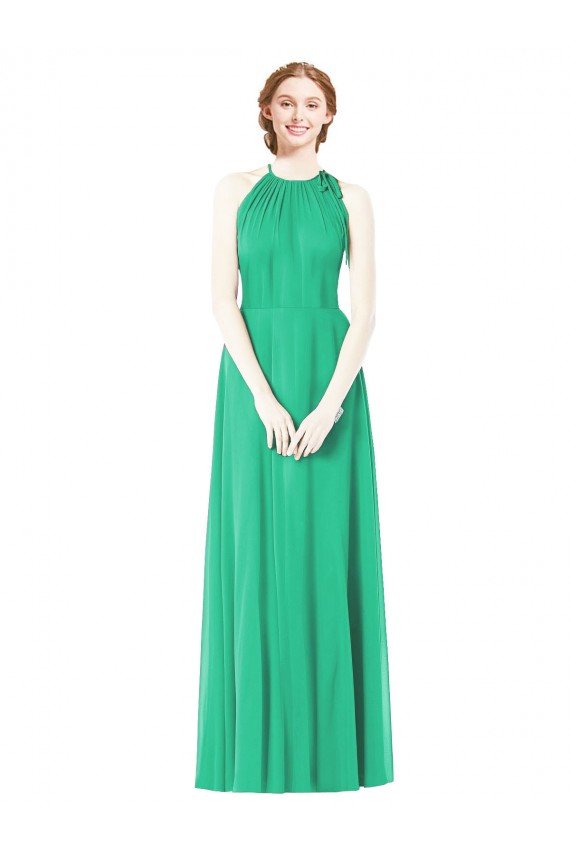 Outlet Halter Neckline Long Chiffon Bridesmaid Dress with Side Bow