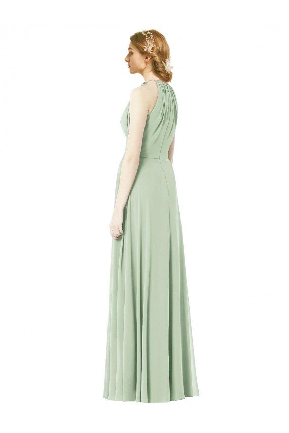 Outlet Halter Neckline Long Chiffon Bridesmaid Dress with Side Bow