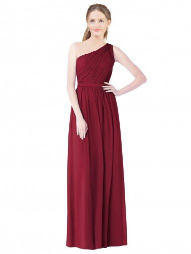 Outlet One Shoulder Full Length Long Chiffon Bridesmaid Dress.