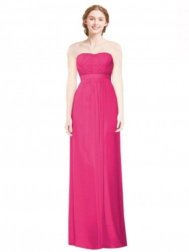 Outlet Full Length Strapless Long Chiffon Dress with Waistband