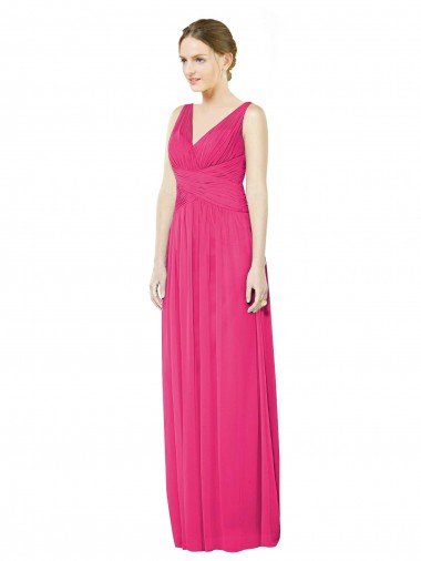 Outlet Sleeveless V-Neck Long Chiffon Bridesmaid Dress with V-Back