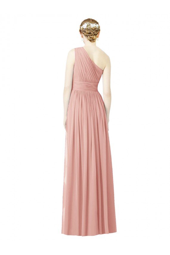 Outlet One Shoulder Long Chiffon Bridesmaid Dress with Shirred Waistband