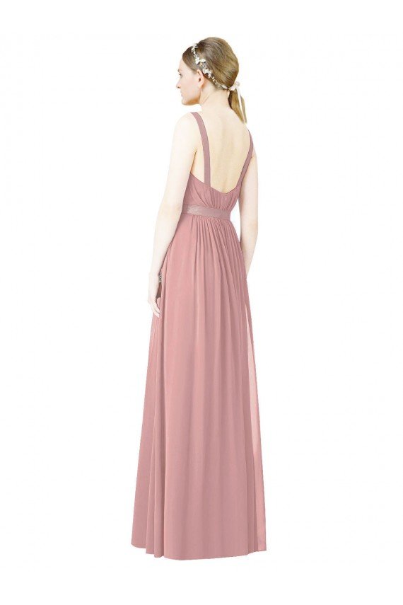 Outlet High Neck Chiffon Bridesmaid Dress with Low Back