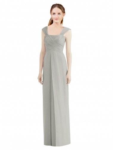 Outlet Full Length Lux Chiffon Dress with Draped Bodice And Shirred Straps