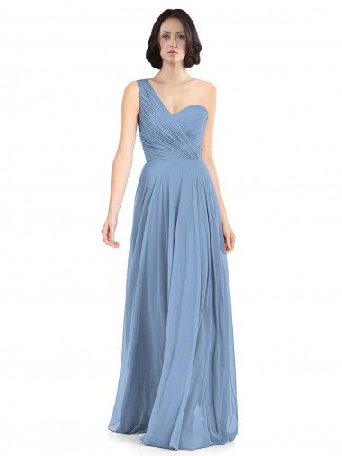 Outlet One Shoulder Long Chiffon Bridesmaid Dress with Sweetheart Bodice