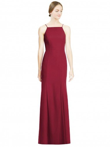 Outlet High Square Trumpet Chiffon Bridesmaid Dress with Lace-Up Open Back