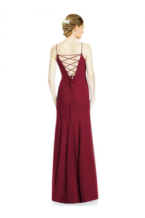 Outlet High Square Trumpet Chiffon Bridesmaid Dress with Lace-Up Open Back