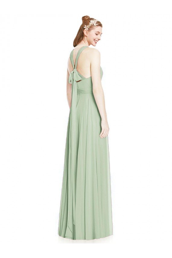 Outlet Open Back Halter Chiffon Bridesmaid Dress with Flowy Bow