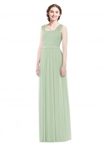 Outlet Sleeveless Chiffon Long Bridesmaid Dress with Shoulder Straps