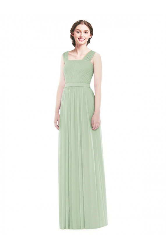 Outlet Sleeveless Chiffon Long Bridesmaid Dress with Shoulder Straps