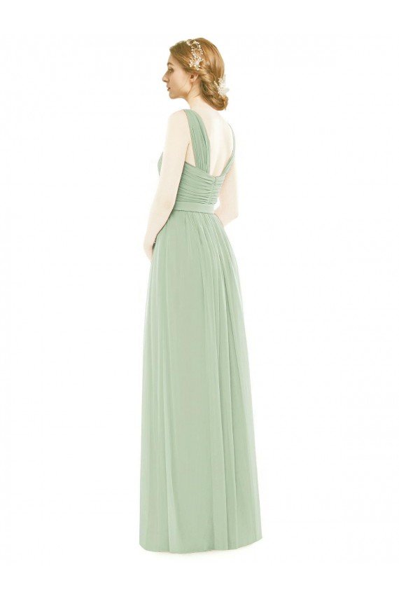 Outlet Sleeveless Chiffon Long Bridesmaid Dress with Shoulder Straps