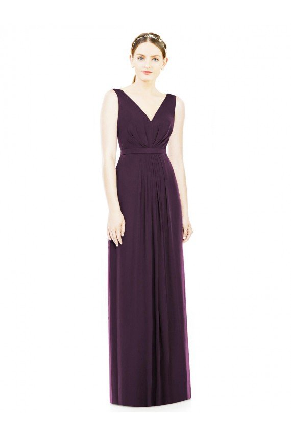 Outlet V-Neckline Sleevelss Full Length Chiffon Bridesmaid Dress