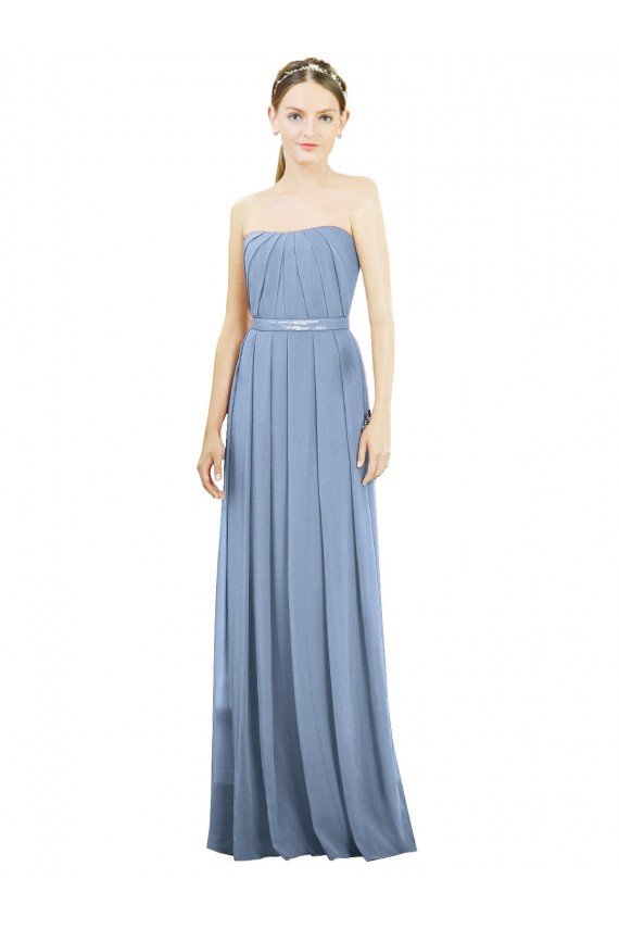 Outlet V-Pleat Chiffon Full-Length Strapless Bridesmaid Dress