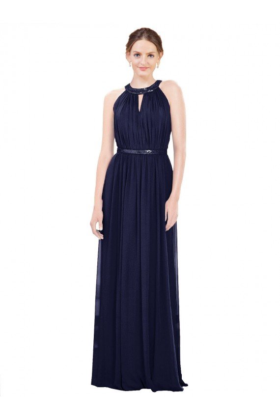 Outlet Vintage Full-Length Sleeveless Chiffon Bridesmaid Dress 