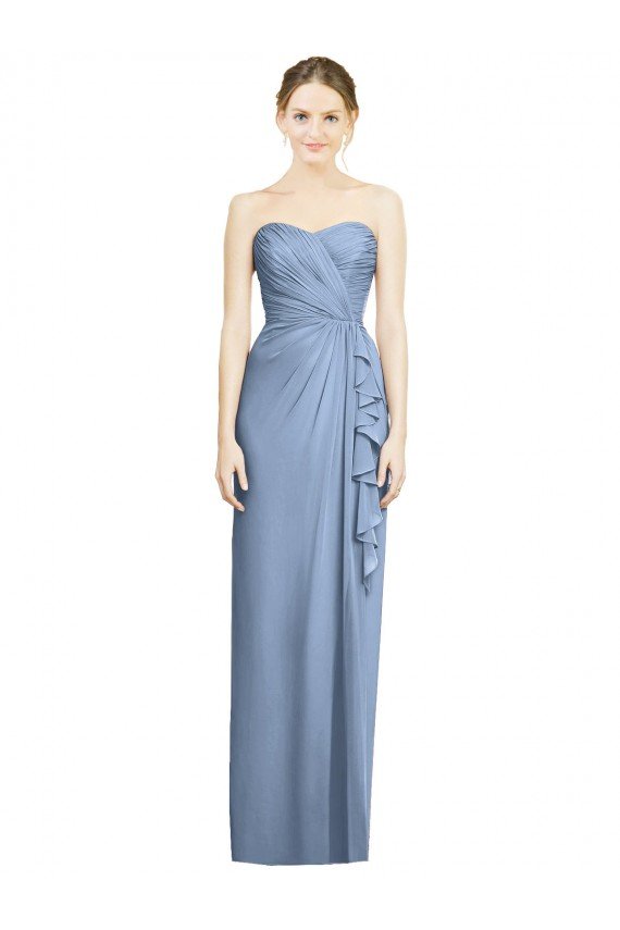 Outlet Strapless Full-Length Chiffon Bridesmaid Dress with Front Slit