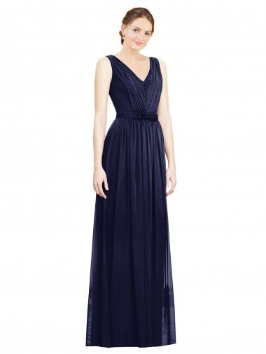 Outlet Full-Length V-Neck Lux Chiffon Bridesmaid Dress with V-Back