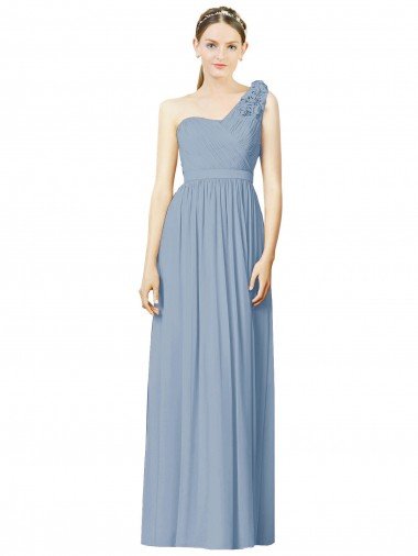 Outlet Flower Shoulder Draped One Shoulder Chiffon Bridesmaid Dress