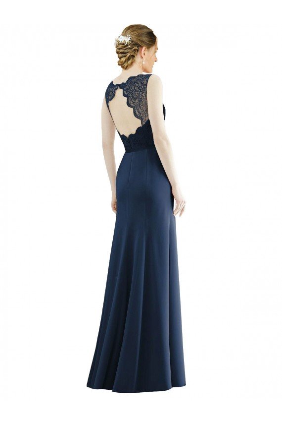 Outlet Lace Bodice Open Back Trumpet Chiffon Bridesmaid Dress with Bow Belt
