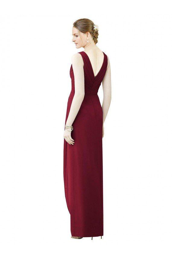 Outlet Draped Sleeveless Long Chiffon V-Neck Bridesmaid Dress