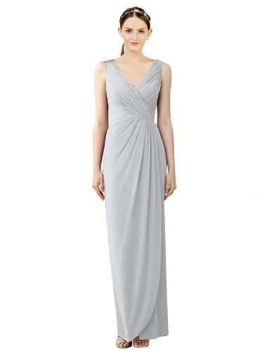 Outlet Draped Sleeveless Long Chiffon V-Neck Bridesmaid Dress