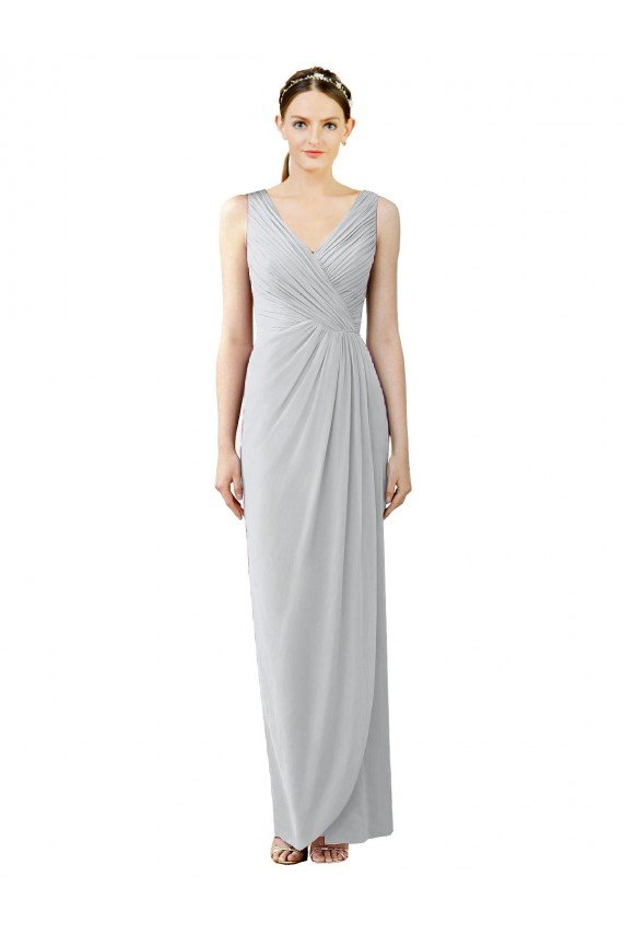 Outlet Draped Sleeveless Long Chiffon V-Neck Bridesmaid Dress