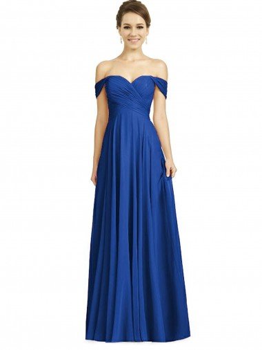 Outlet Off the Shoulder Draped Chiffon Maxi Bridesmaid Dress