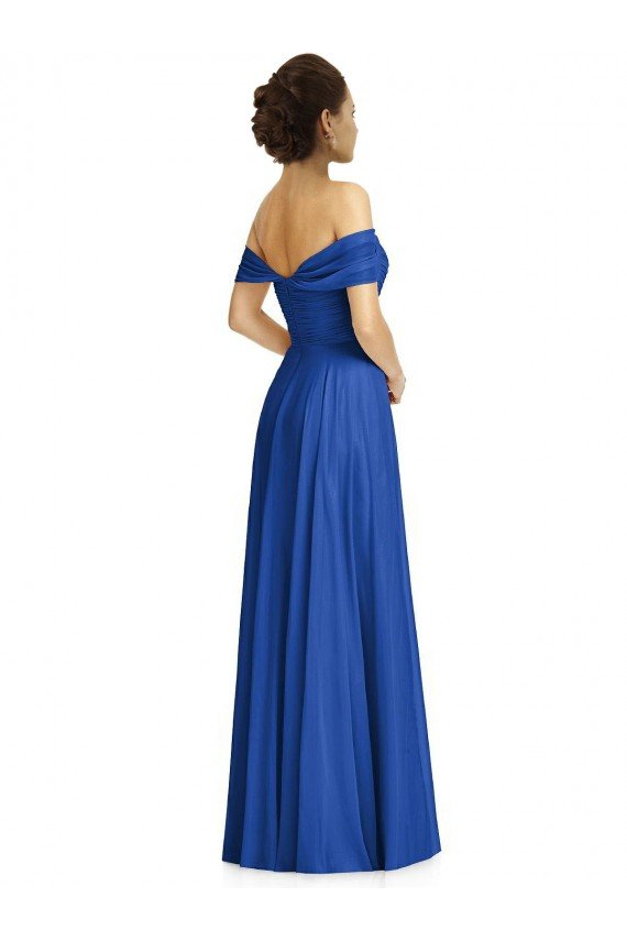 Outlet Off the Shoulder Draped Chiffon Maxi Bridesmaid Dress