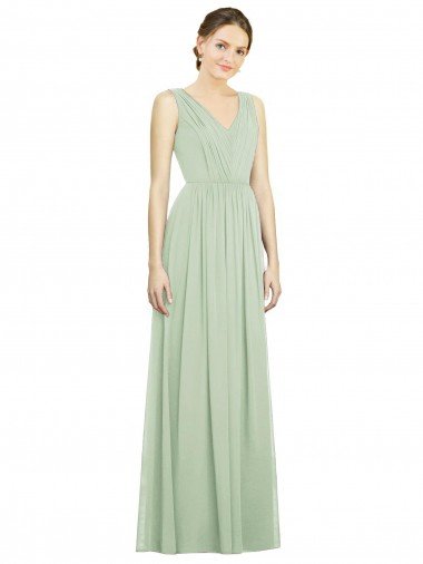 Outlet Natural Waist V-Neck Draped Chiffon Bridesmaid Dress