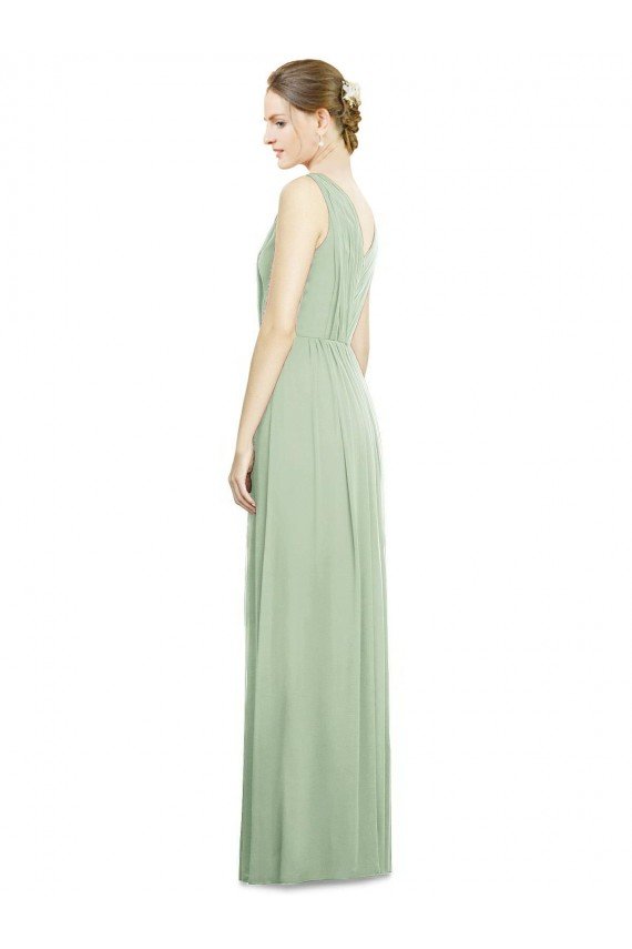 Outlet Natural Waist V-Neck Draped Chiffon Bridesmaid Dress