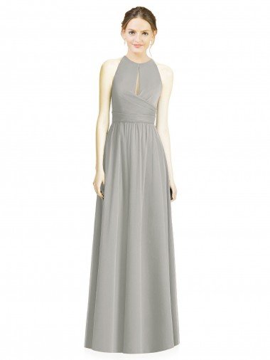 Outlet Draped Keyhole Long Chiffon Bridesmaid Dress