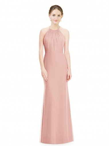 Outlet Halter Neck Trumpet Chiffon Bridesmaid Dress