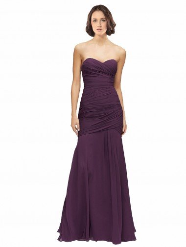 Outlet Full Length Chiffon Bridesmaid Dress with Sweetheart Neckline and Ruffles